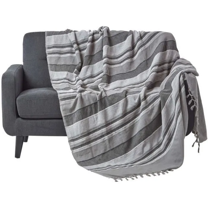 Plaid Morocco Gris 255x360cm Coton Rayé Homescapes