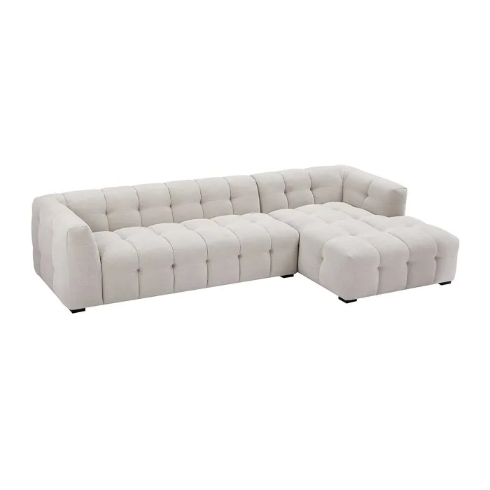Canapé d'angle droit en tissu chiné beige DILOME