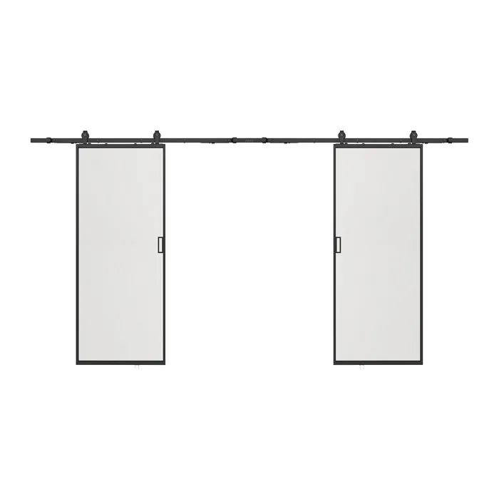 Porte coulissante double avec système en applique - aluminium et verre trempé dépoli - 2 x H205 x L63 cm - LINCI II