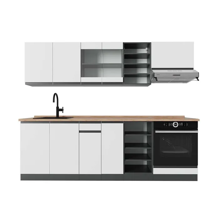Vicco Cuisine blanc/anthracite 240cm, PT Chêne