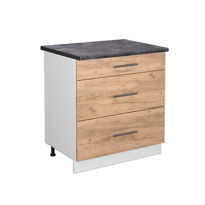 Vicco Meuble cuisine Chêne doré/Blanc 80cm avec 3 tiroirs plan de travail Anthracite