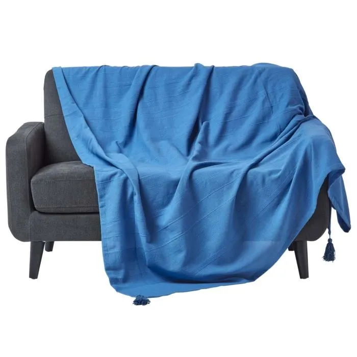 Plaid Rajput Bleu 225x255cm Jeté De Canapé En Coton Homescapes