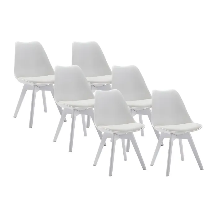 Lot De 6 Chaises Jody - Polypropylène Et Hêtre - Blanc Et Pieds Blanc