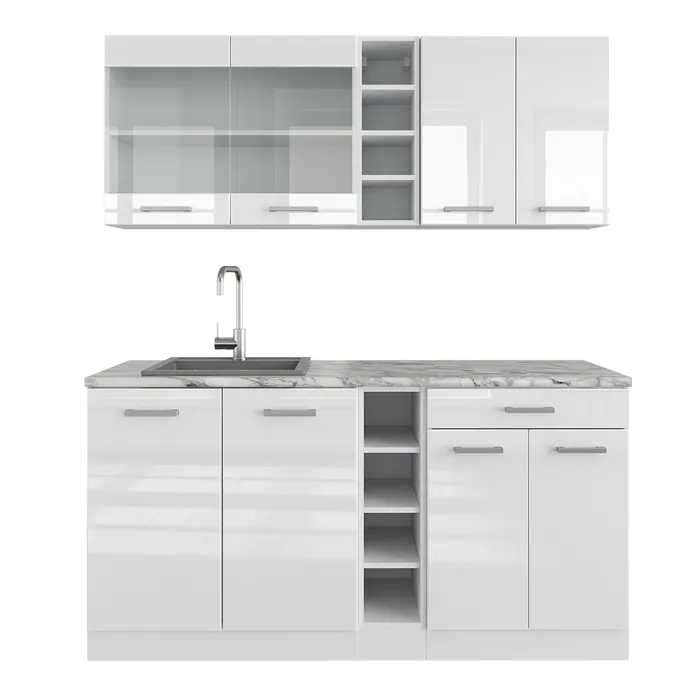 Vicco Cuisine blanc brillant/blanc 160cm, PT Marbre
