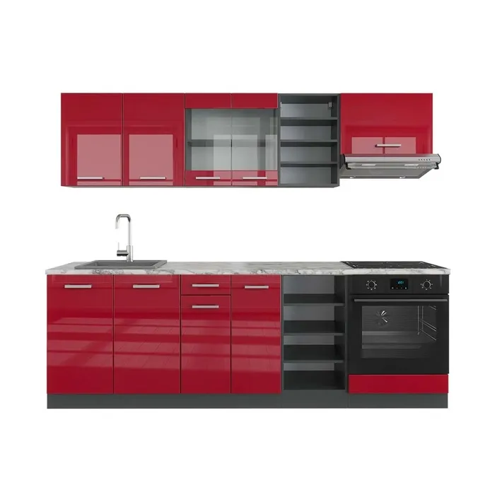 Vicco Cuisine Rouge brillant/Anthracite 240cm, PT Marbre