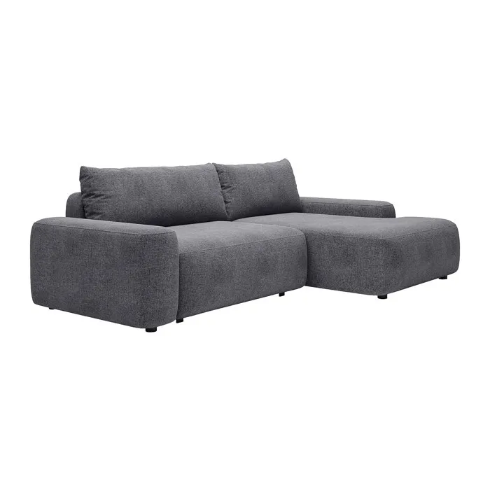 Canapé d'angle droit convertible en tissu texturé gris DAVISO