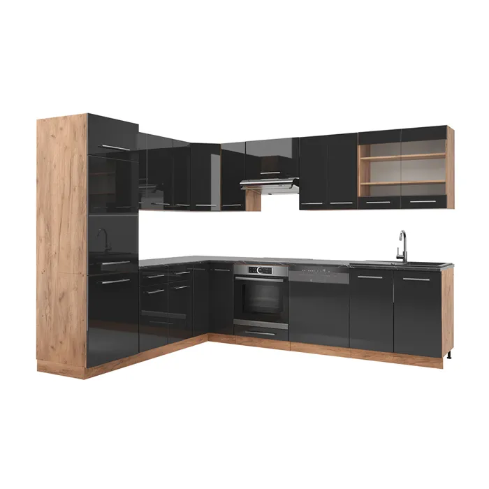Vicco Cuisine en angle Anthracite Haute brillance/Chêne de force doré 287 x 227 cm sans PT