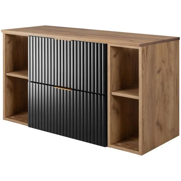 Meuble sous vasque FLOW NOIR 100 cm avec 2 x l'étagères - extensions et plan CHÊNE
