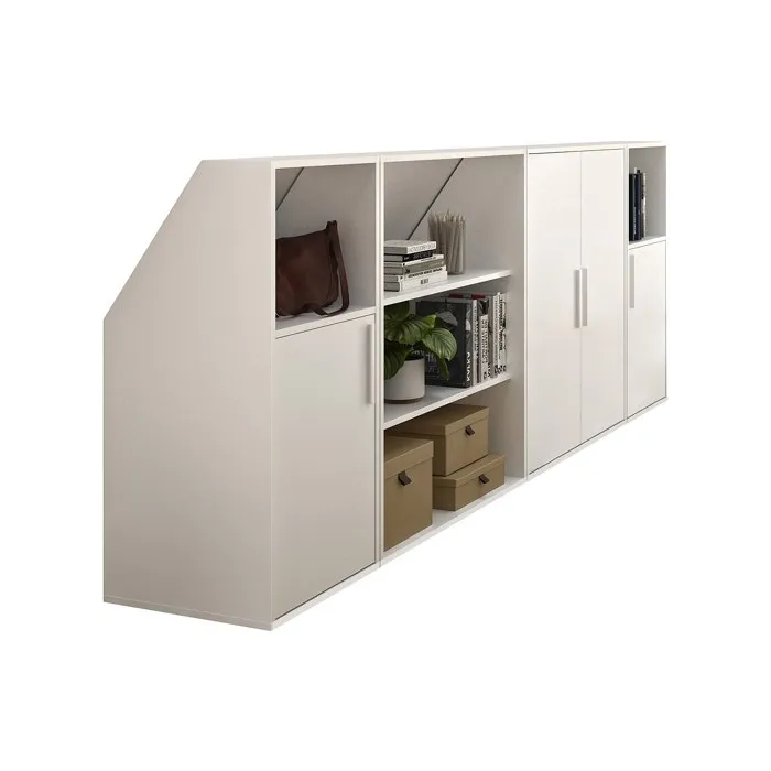 Meuble sous pente 4 portes, 2 étagères et 2 niches - Blanc - ADEZIO
