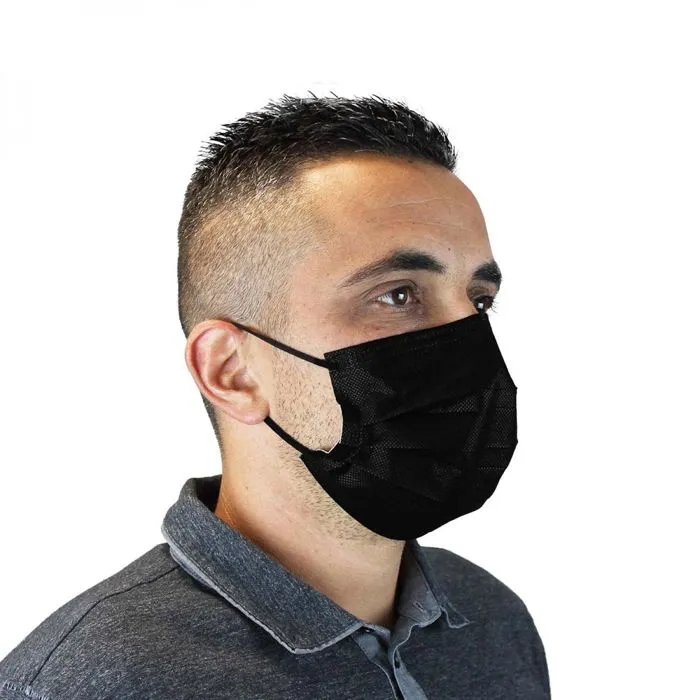 Lot de 50 masques chirurgicaux 3 plis jetables type II R - Noir - Vivezen