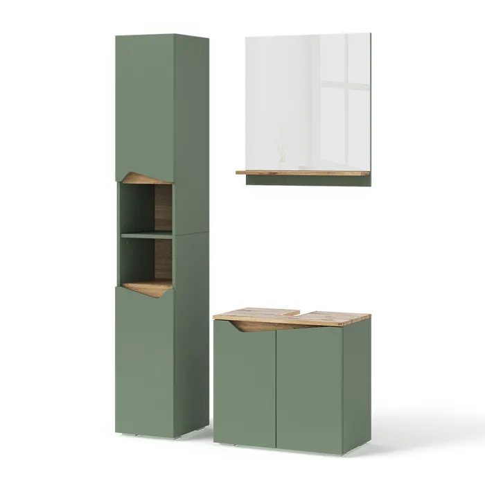 Vicco Ensemble de meubles de salle de bains Vert/Chêne Artisan 3 pièces