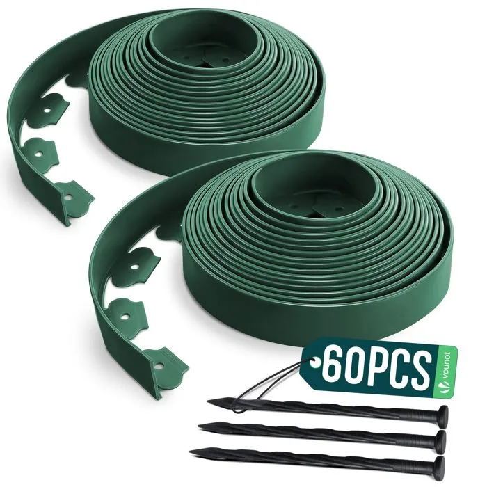 Vounot Bordure De Jardin Plastique Flexible 20m Avec Piquets Vert
