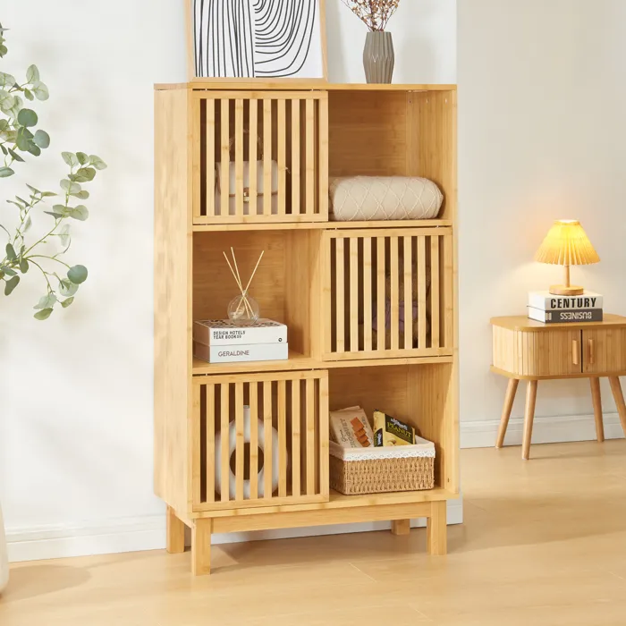 Bibliothèque Ypäjä bambou 126 x 76 x 33 cm naturel en.casa