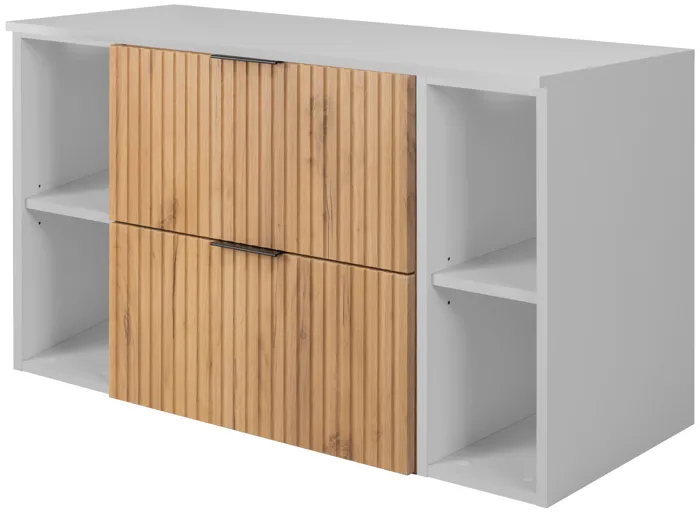 Meuble sous vasque FLOW CHÊNE 100 cm avec 2 x l'étagères - extensions et plan BLANC