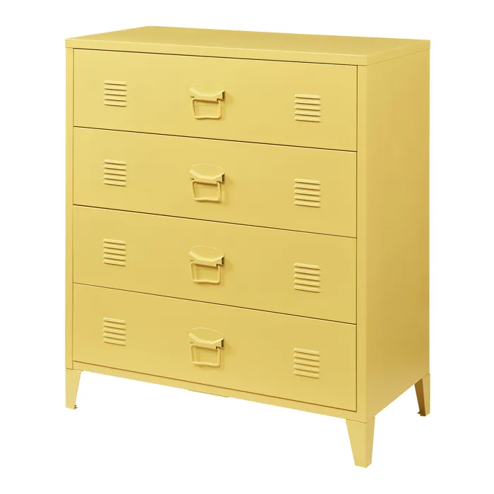 Commode métallique Hämeenlinna avec 4 tiroirs acier 92 x 80 x 40 cm jaune en.casa