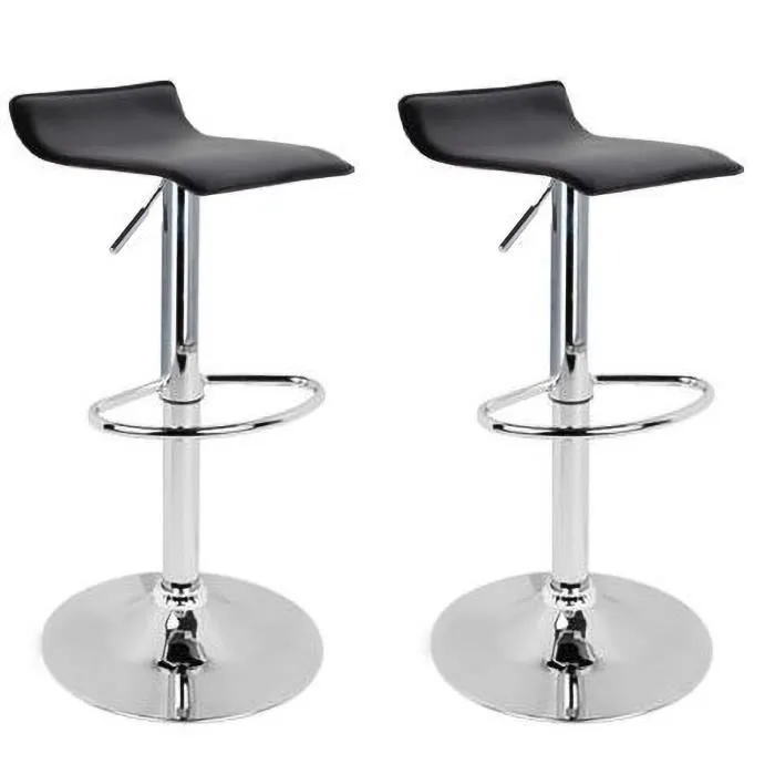 Lot De 2 Chaises Tabourets De Bar Cuisine Pub Pied En Métal Pivotantes Et Réglables Mod.graziano Couleur Noir