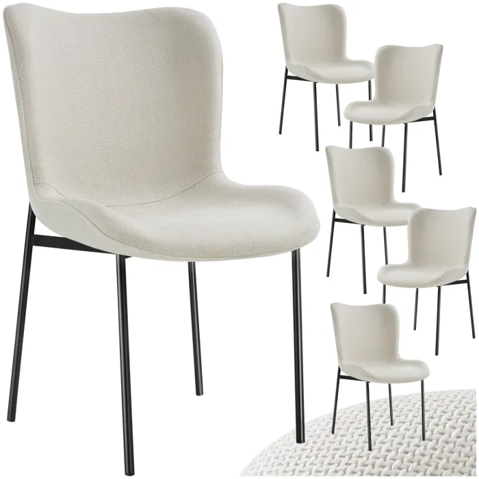 Lot De 6 Chaises Rembourrées Avec Revêtement En Tissu Blanc Cassé/noir