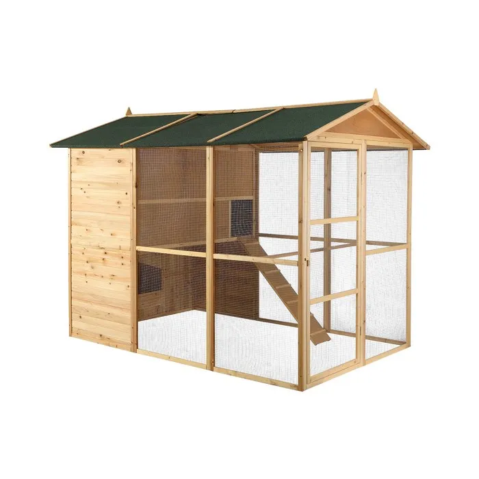 Poulailler en bois avec enclos - 10 poules - L. 266 x P. 174 x H. 205 cm - Naturel - FERAS