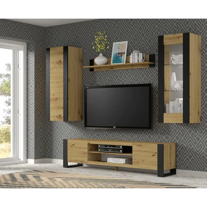 Armoire Suspendue Vitrine Bim Furniture Mondi 125 125 X 40 X 48 Cm Chêne Artisanal Bois