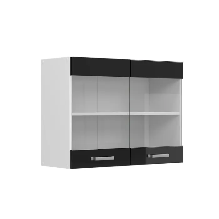 Vicco Meuble de cuisine haut vitré Noir Haute brillance 80cm