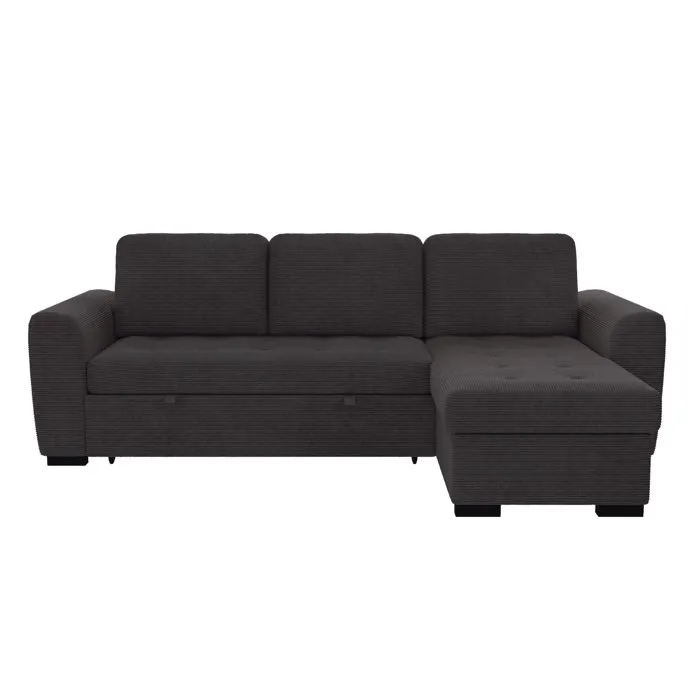 Emeline - Canapé D'angle Réversible Convertible Avec Coffre En Velours Côtelé Anthracite