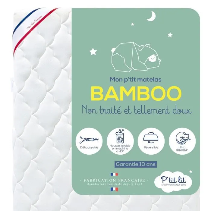 P'tit Lit - Matelas Bébé Bamboo 60x120 Cm Viscose Douce Et Absorbante Sans Trai