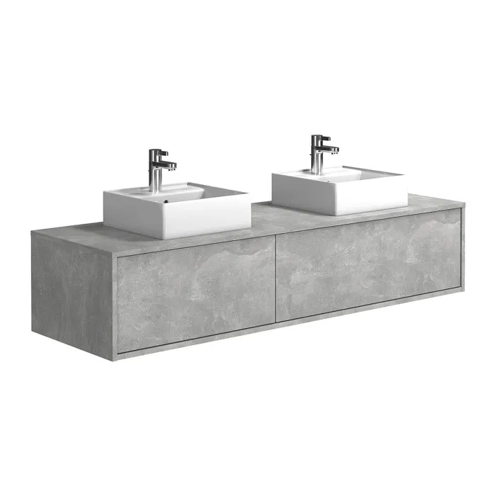 Meuble de salle de bain suspendu gris béton avec double vasque - L150 cm - ISAURE II
