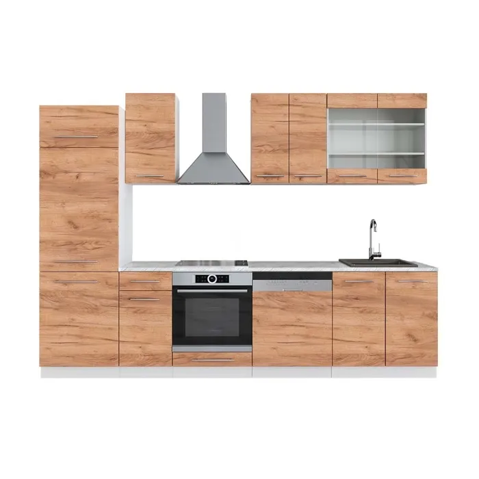 Vicco Cuisine Chêne doré/blanc 300cm, PT Marbre