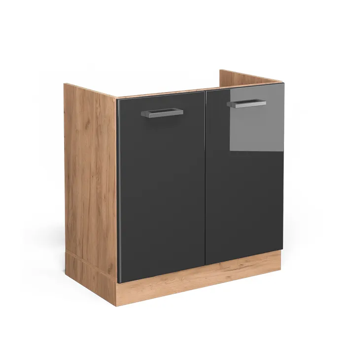 Vicco Meuble bas sous-évier Anthracite Haute brillance 80cm sans PT