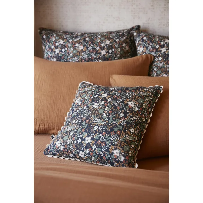 Coussin déhoussable 40 x 40 cm Gaze de coton imprimée Capucine Minuit