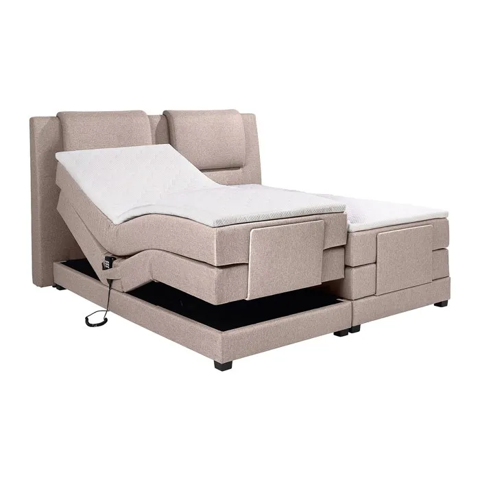 Ensemble complet boxspring tête de lit + sommiers relaxation électrique + matelas + surmatelas - 2 x 90 x 200 cm - Tissu - Beige