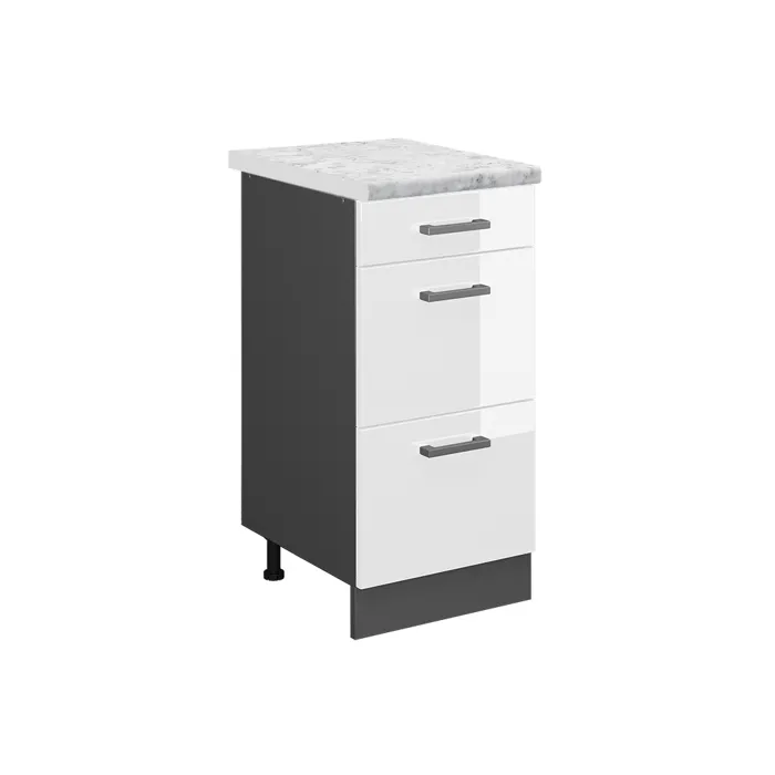 Vicco Meuble cuisine Blanc Haute brillance/Anthracite 40cm avec tiroirs plan de travail Marbre