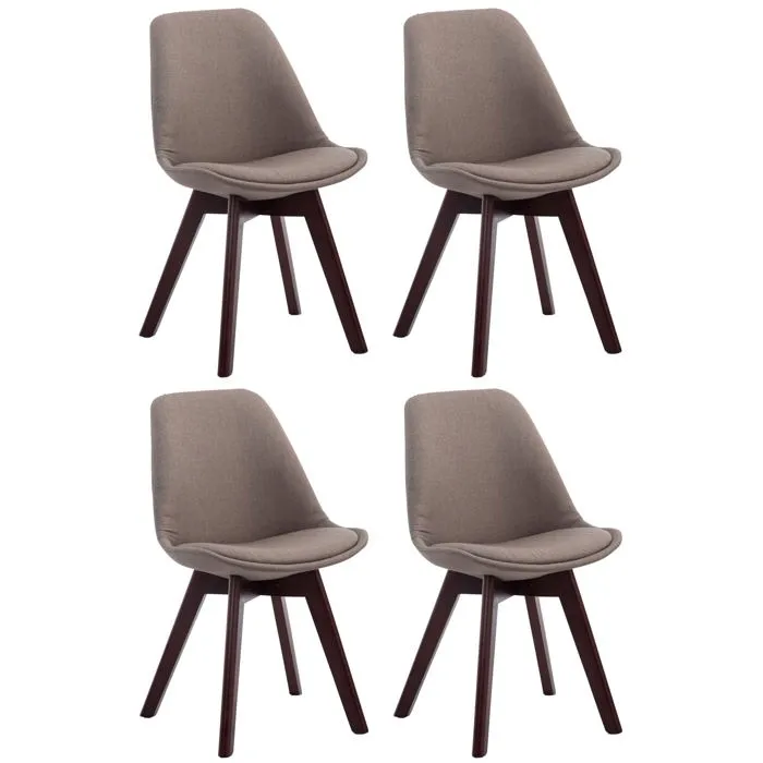 Lot De 4 Chaises De Salle À Manger Design Scandinave En Tissu Taupe Et Piètement À 4 Pieds En Bois Foncé 100008563