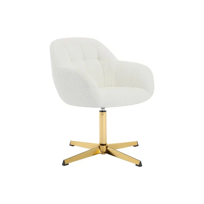 Chaise de bureau en tissu bouclette - Blanc et doré - LANCIEGA