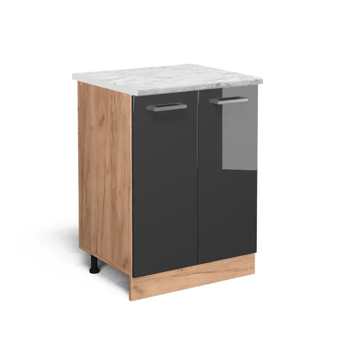 Vicco Meuble bas de cuisine Anthracite Haute brillance 60cm PT Marbre