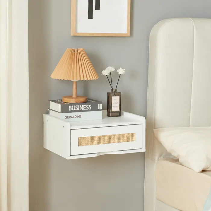 Étagère murale Ljuredsoe 40 x 30 x 17 cm blanc aspect rotin en.casa
