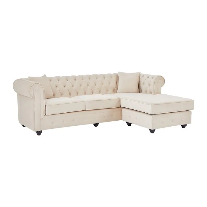 Canapé d'angle chesterfield réversible en velours beige TOLEDO