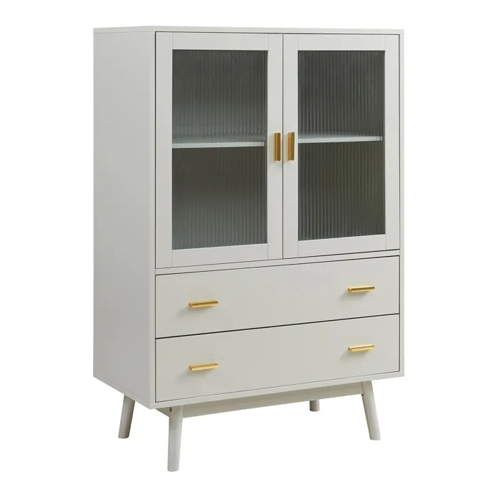 Armoire vitrée Susa 120 x 80 x 40 cm beige en.casa