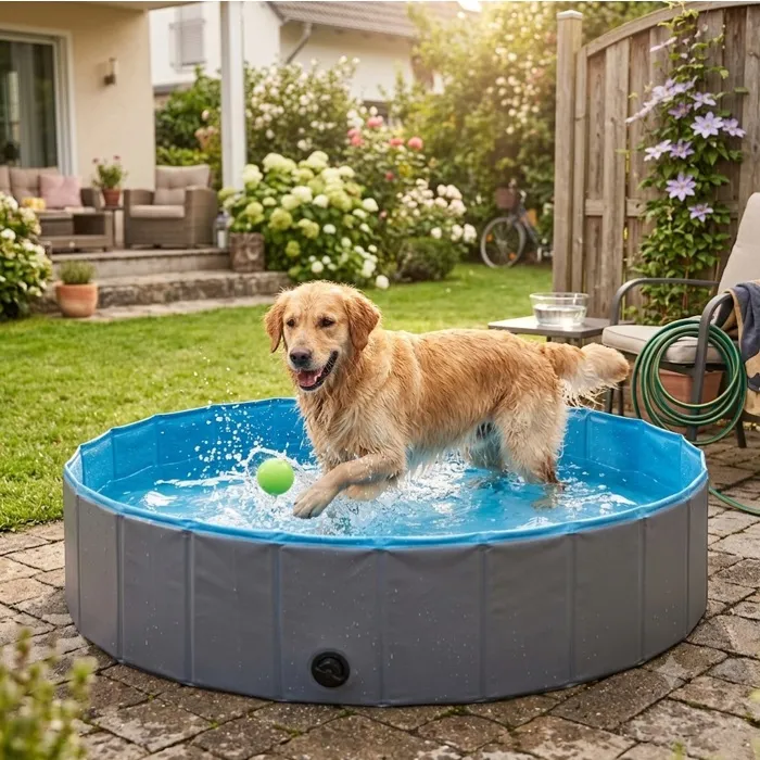 Piscine Pliable Pour Chien Splash Ronde M 30 X 120 Cm Bleu Et Gris Foncé