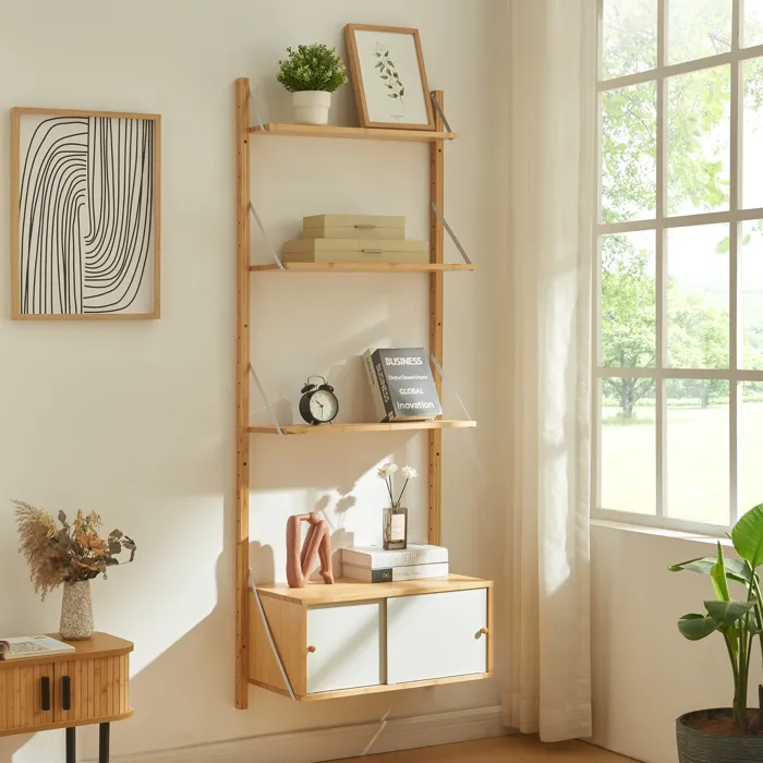 Étagère murale Tingvoll bambou 176 x 65 x 34 cm naturel en.casa