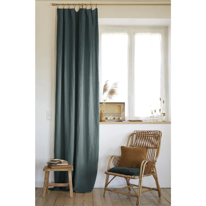 Rideau Ajustable + 8 Anneaux Pince Lin Lavé Français Luxe Soline 140 x 270 cm Ardoise
