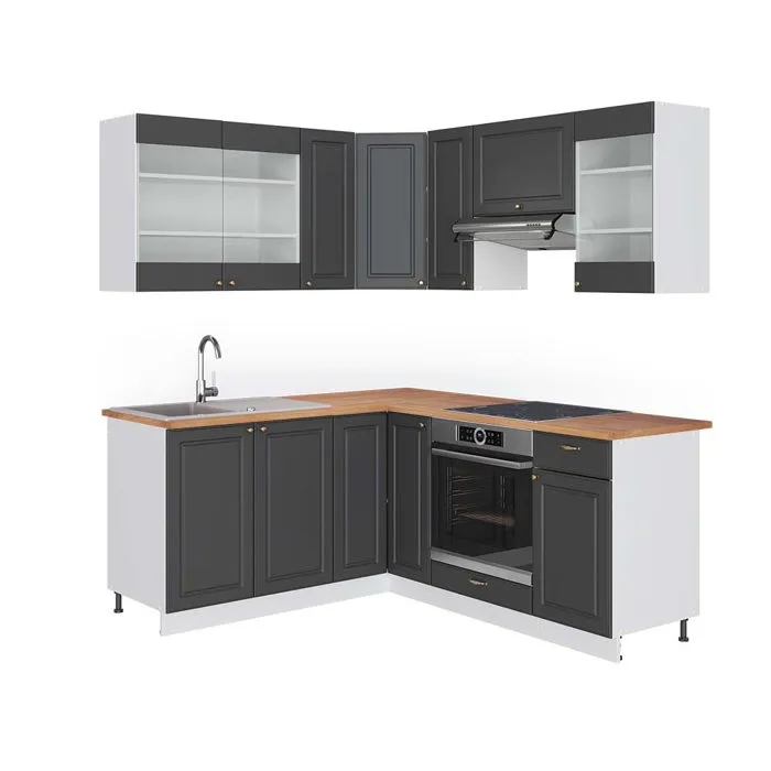 Vicco Cuisine en angle Anthracite-or/Blanc 190 x 160 cm, PT Chêne