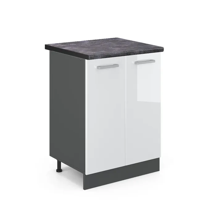 Vicco Meuble bas de cuisine Blanc Haute brillance/Anthracite 60cm plan de travail Anthracite