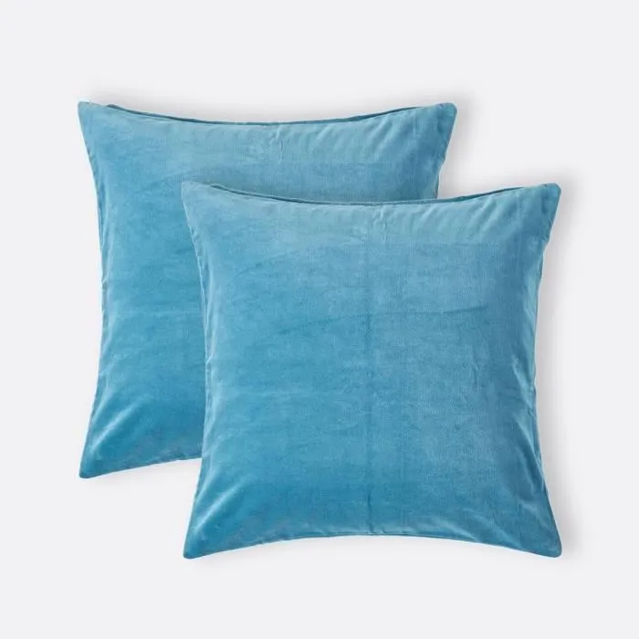 Lot De 2 Housses De Coussin En Velours Bleu, 40x40cm - Homescapes