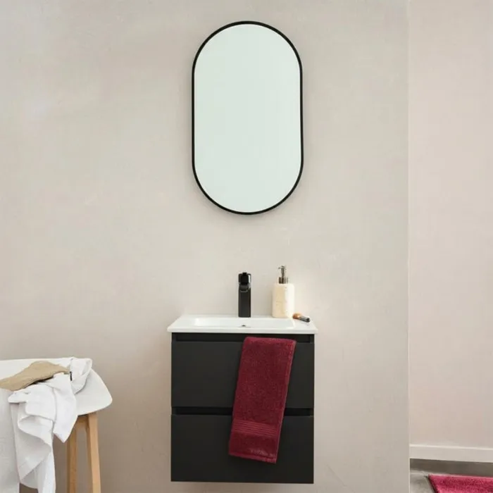 Meuble Vasque Sorrento 45cm Robinet Noir Et Miroir