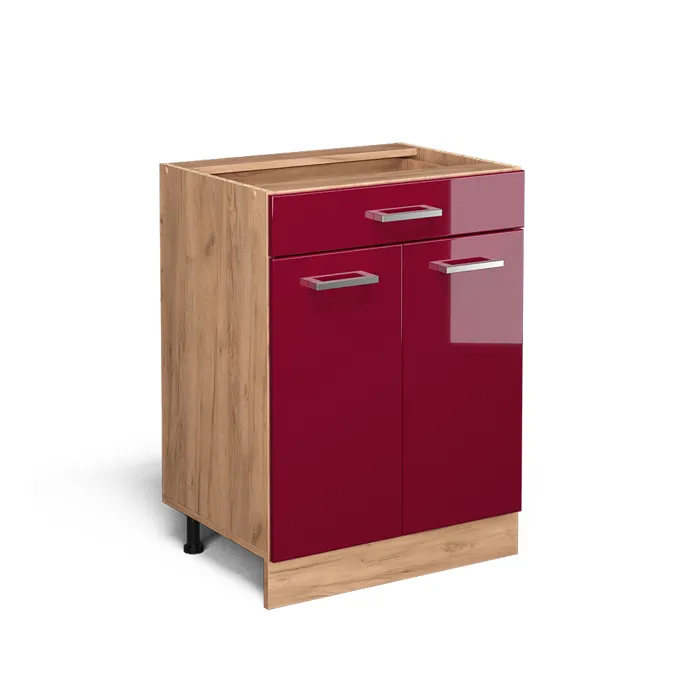 Vicco Meuble cuisine Rouge brillant 60cm avec tiroir, sans PT