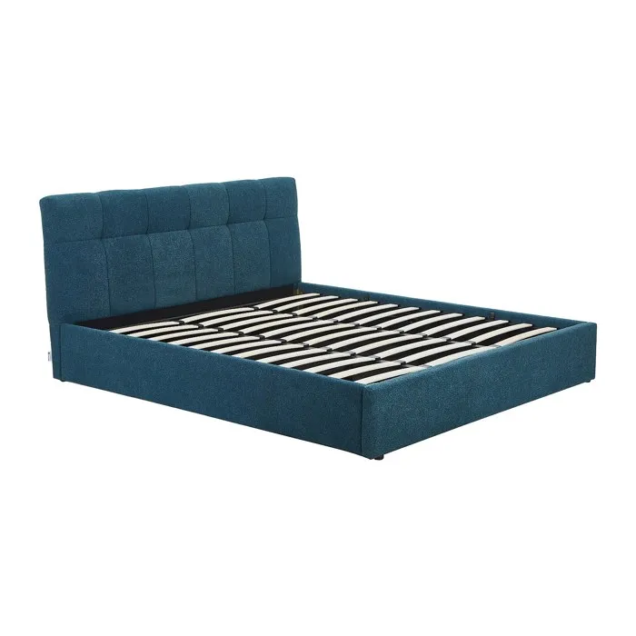 Lit coffre 180 x 200 cm - Tissu bouclette - Bleu canard - MAZIRI