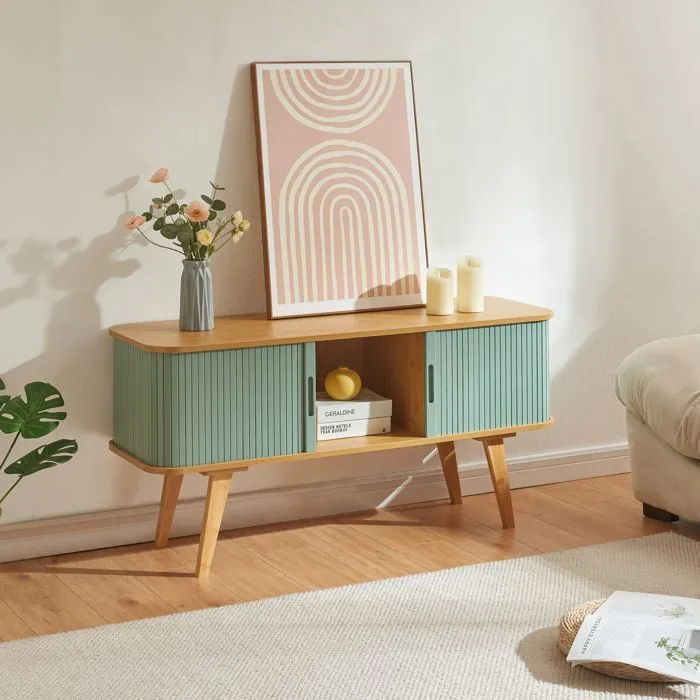 Meuble TV Tysvær bambou 120 x 40 x 58 cm naturel bleu en.casa