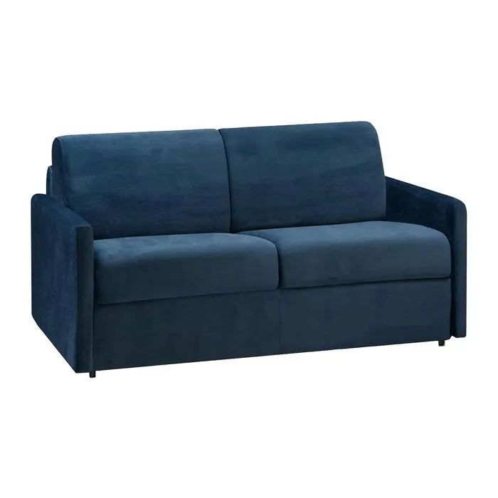 Canapé 2 places convertible express en velours bleu nuit avec assise mémoire de forme - Couchage 120 cm - Matelas 22 cm mémoire de