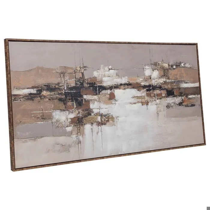 Tableau Peint À La Main Avec Cadre En Bois Rose 143x4x73h Cm